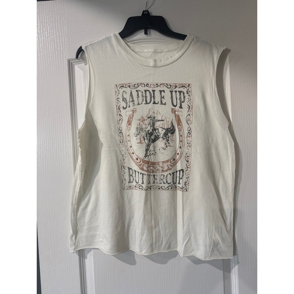 Idyllwind Miranda Lambert Saddle Up Buttercup Graphic Muscle Tank Top Cream Lrg
